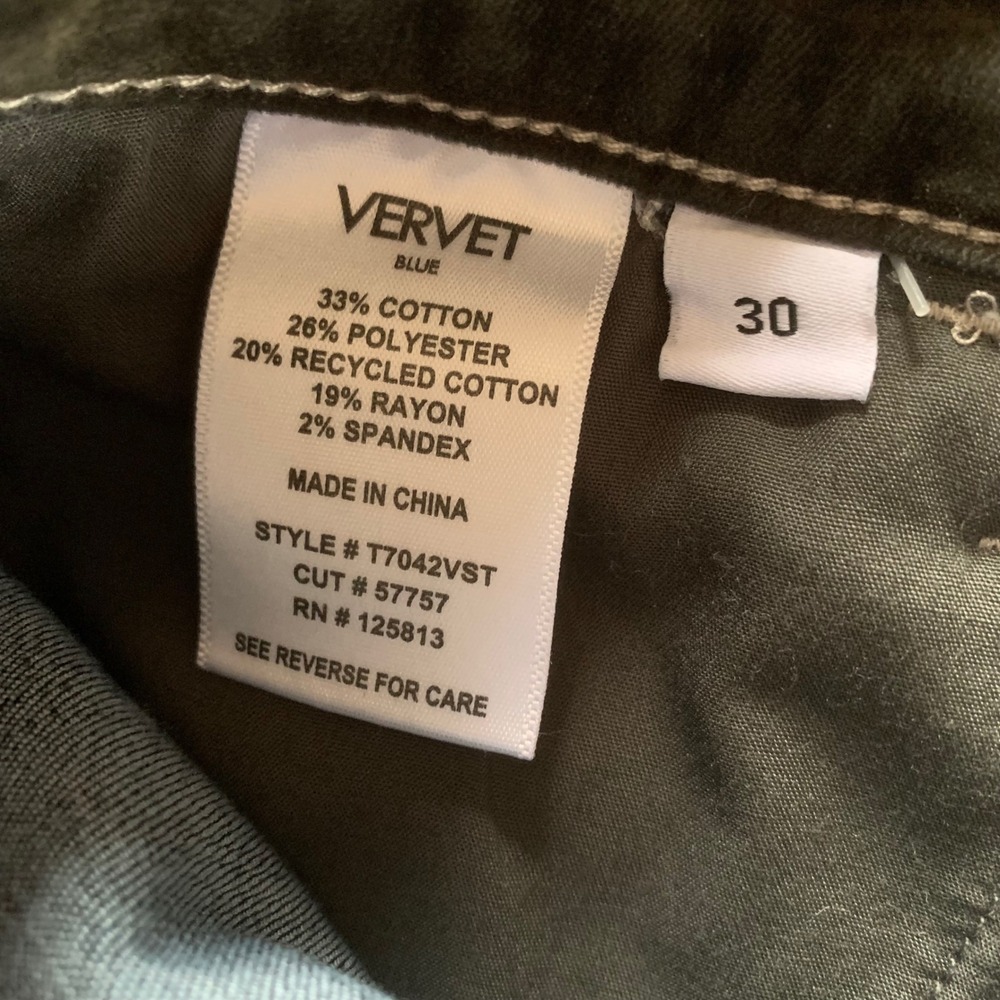 NWT Vervet Kate High Rise Flocked Barrel Leg Jeans Velvet Olive Brown Size 30 - Picture 9 of 16